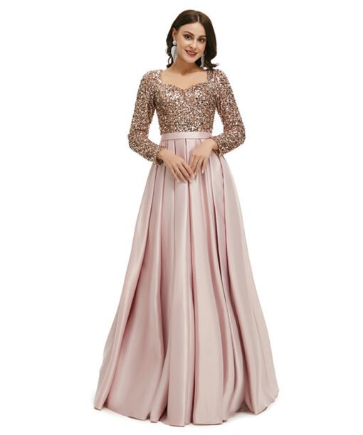 pink satin prom dress 1342-003