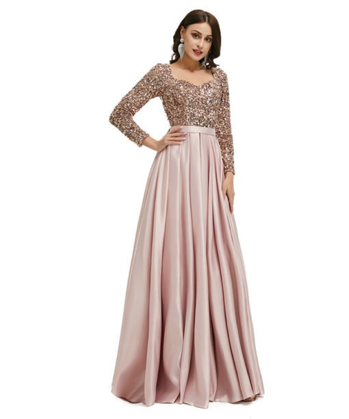 pink satin prom dress 1342-005