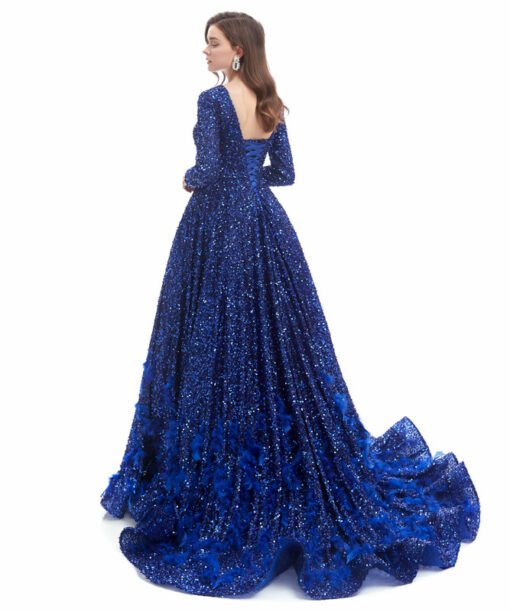 Alternative view of Sequin Prom Dress Red Blue Long Sleeve Wedding Guest Dress