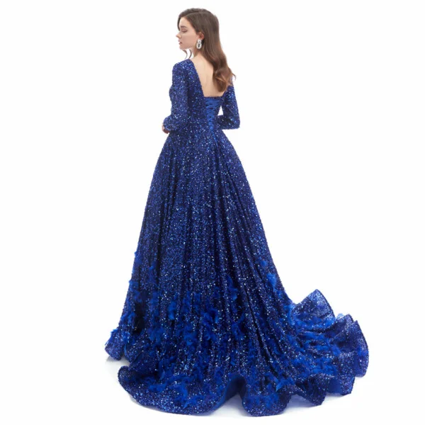 Sequin Prom Dress Red Blue Long Sleeve Wedding Guest Dress - Image 2