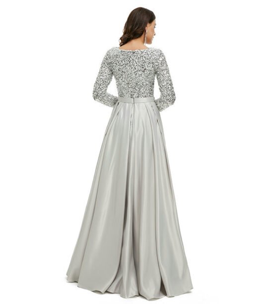 silver satin prom dress 1341-001