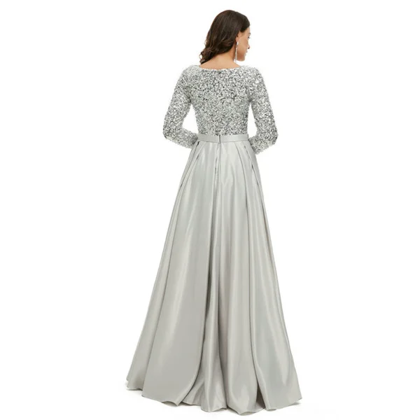 silver satin prom dress 1341-001