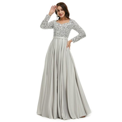 silver satin prom dress 1341-003