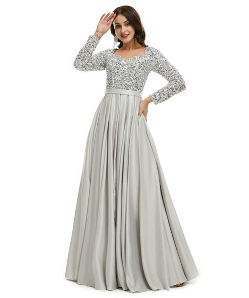silver satin prom dress 1341-003