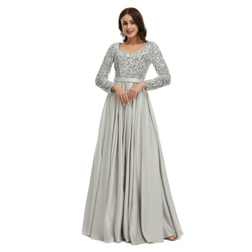 silver satin prom dress 1341-004