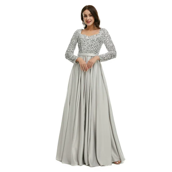 silver satin prom dress 1341-004