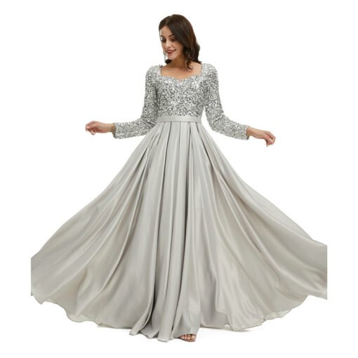 silver satin prom dress 1341-005