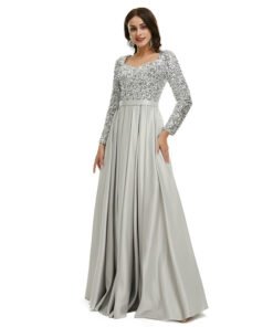 silver satin prom dress 1341-006