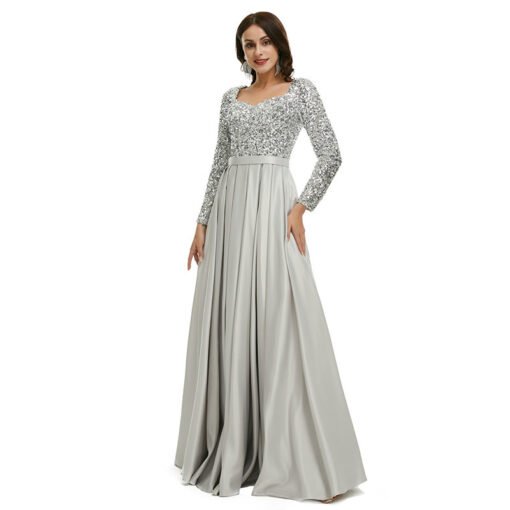 silver satin prom dress 1341-006