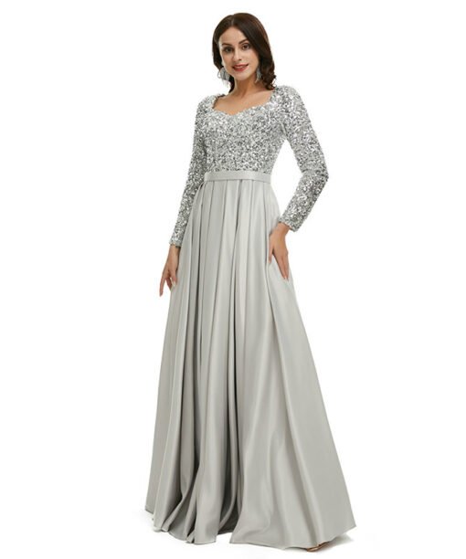 silver satin prom dress 1341-006