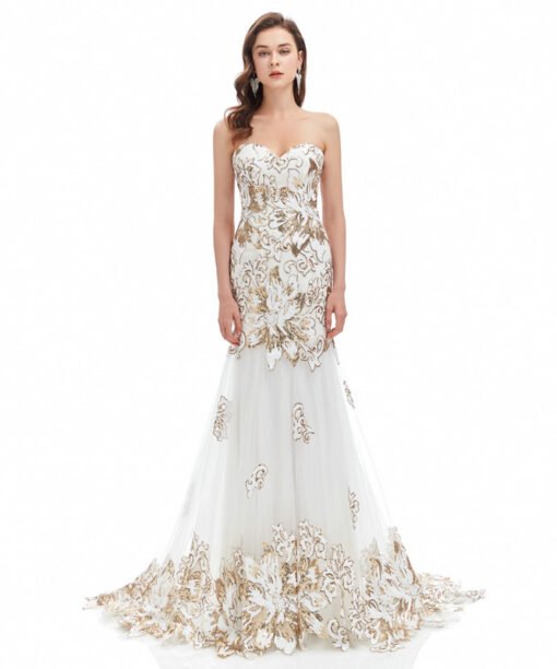 white and gold prom dress 1332-005