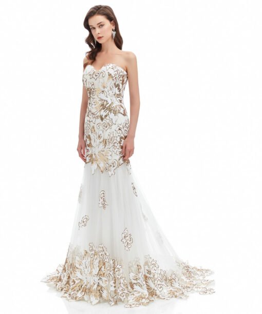 white and gold prom dress 1332-007