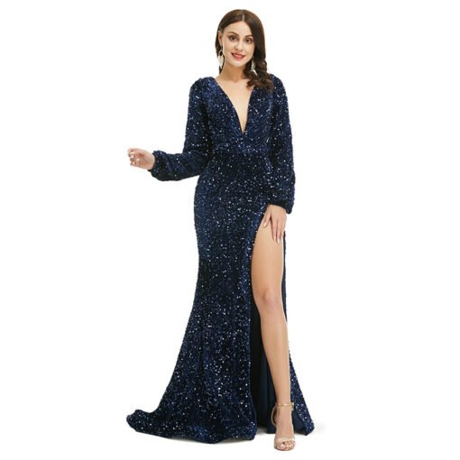 black prom dress with slit 1362-004