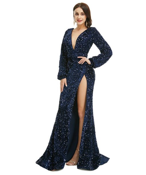 black prom dress with slit 1362-006