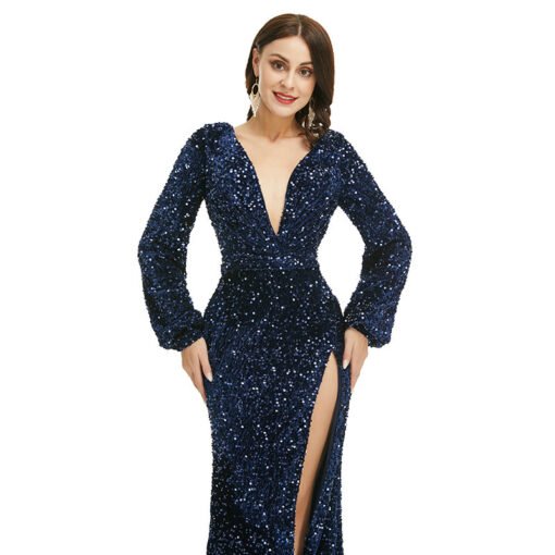 black prom dress with slit 1362-007