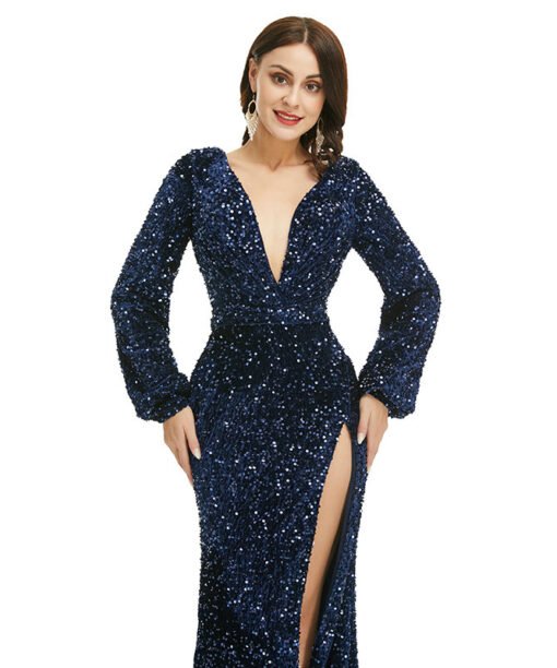 black prom dress with slit 1362-007