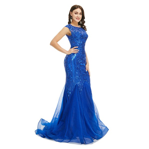 Blue Sequins Prom Dress Mermaid Formail Dress With Train - Image 3
