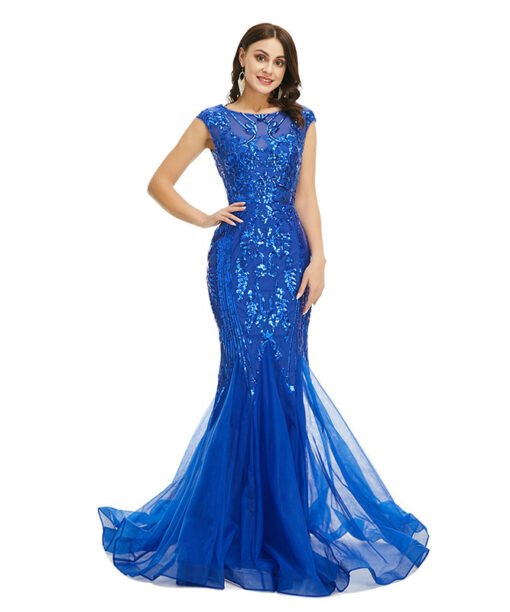 blue sequins prom dress 1354-003