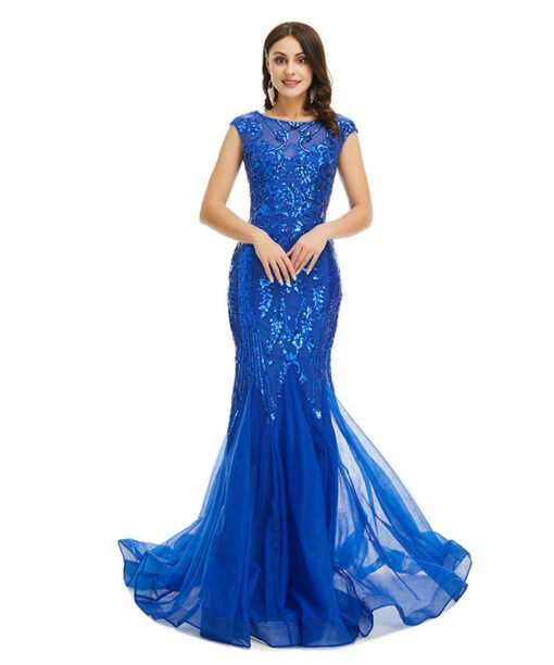 blue sequins prom dress 1354-004