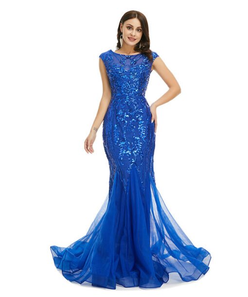 blue sequins prom dress 1354-006