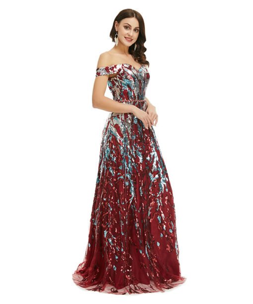burgundy long prom dress 1350-003