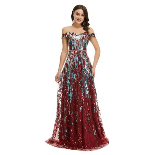 burgundy long prom dress 1350-004