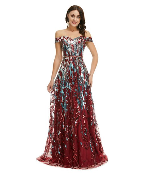 burgundy long prom dress 1350-004