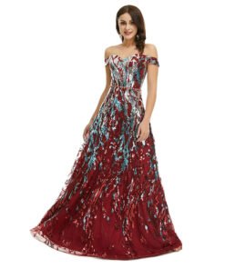 burgundy long prom dress 1350-006