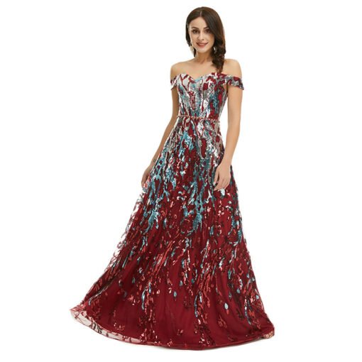 burgundy long prom dress 1350-006