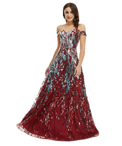 burgundy long prom dress 1350-006
