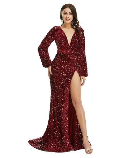 burgundy sequin dress 1364-005