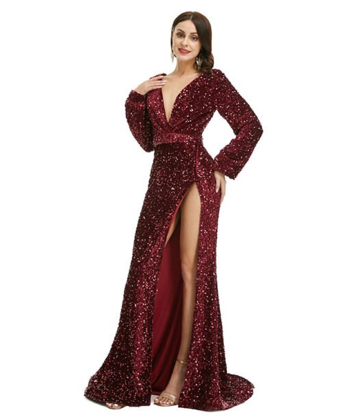 burgundy sequin dress 1364-007