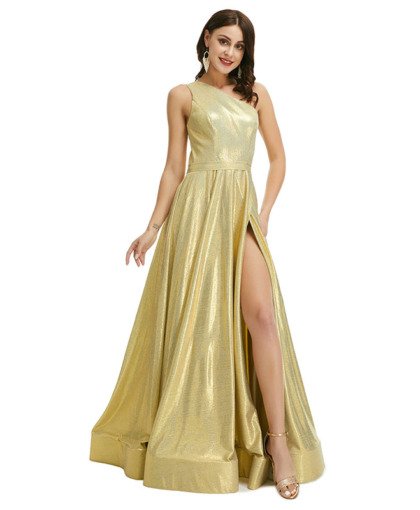 gold prom dress with slit 1361-005