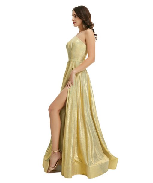 gold prom dress with slit 1361-006