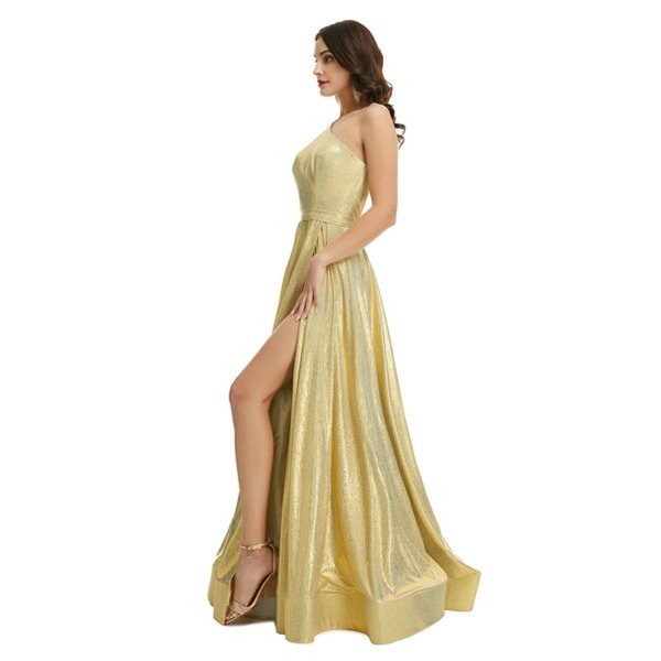 gold prom dress with slit 1361-006