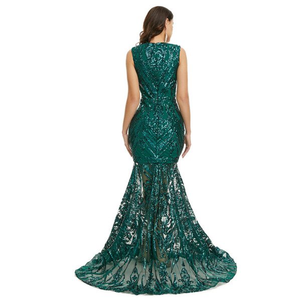 Green Mermaid Prom Dress Sequins Sexy Sleeveless Formal Dress - Image 5