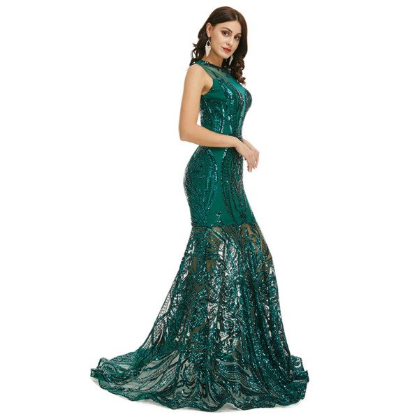 Green Mermaid Prom Dress Sequins Sexy Sleeveless Formal Dress - Image 4