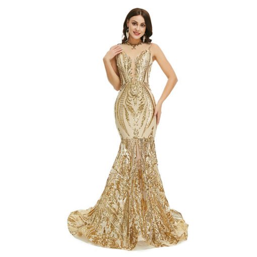 Green Mermaid Prom Dress Sequins Sexy Sleeveless Formal Dress - Image 11