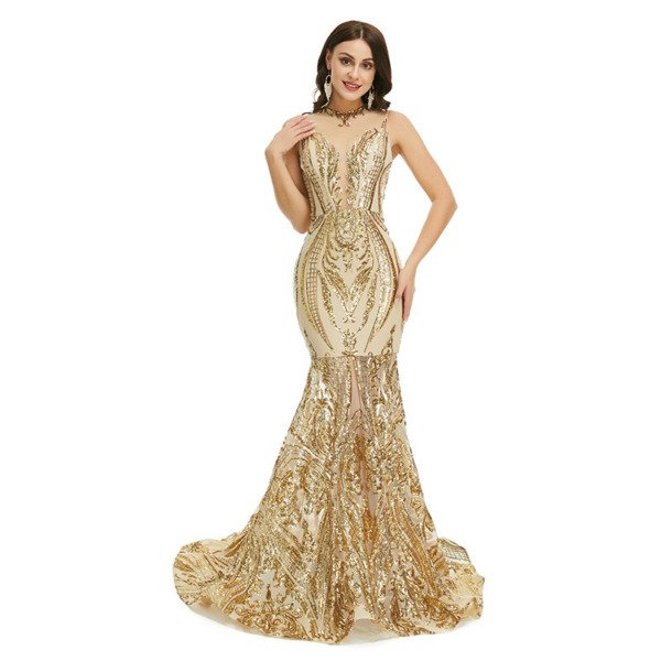Green Mermaid Prom Dress Sequins Sexy Sleeveless Formal Dress - Image 11
