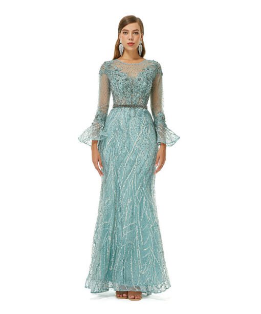 green wedding guest dress 1365-001