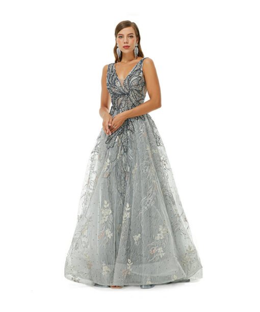 grey wedding guest dress 1366-004