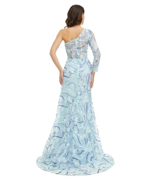 one shoulder long sleeve prom dress 1357-001