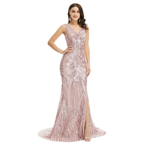 rose gold mermaid prom dress 1358-003