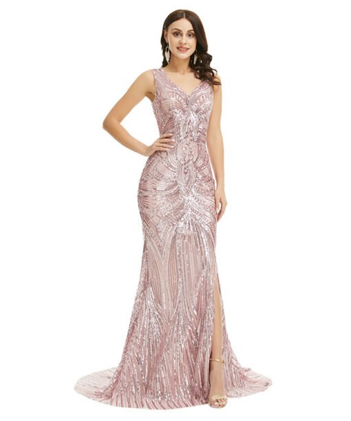 rose gold mermaid prom dress 1358-003