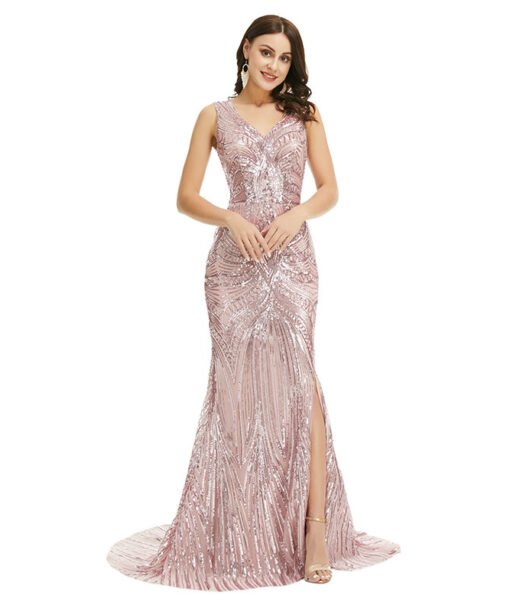 rose gold mermaid prom dress 1358-004
