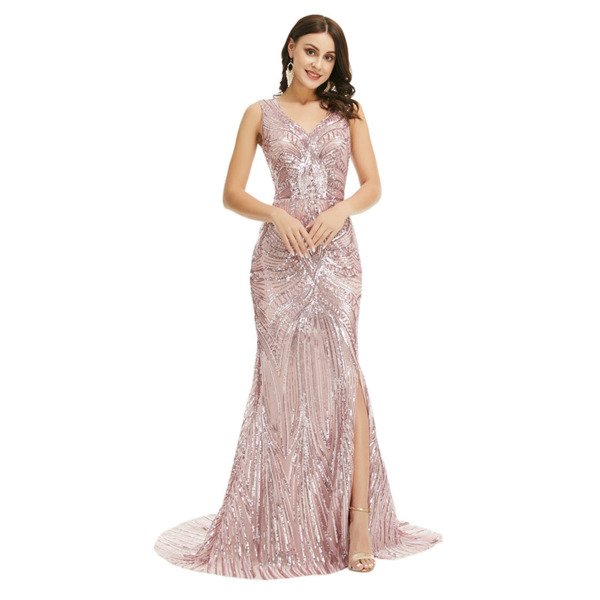 rose gold mermaid prom dress 1358-004
