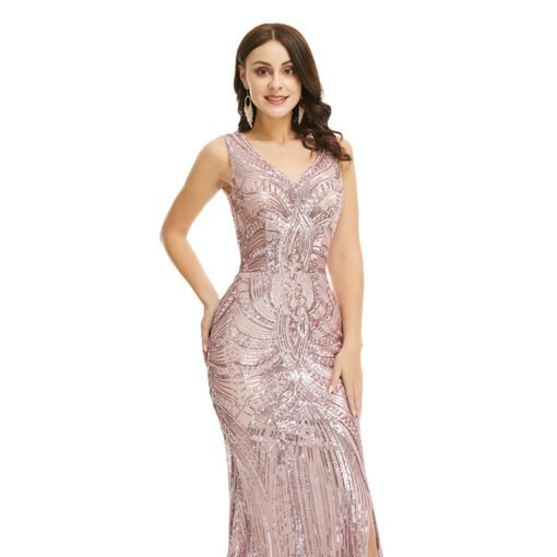 rose gold mermaid prom dress 1358-006