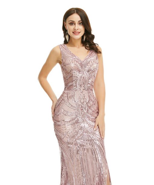 rose gold mermaid prom dress 1358-006
