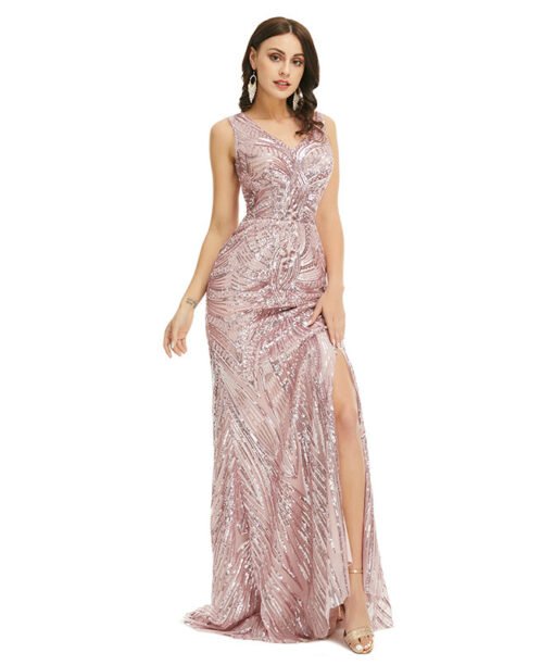 rose gold mermaid prom dress 1358-007