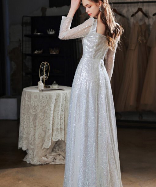 Silver sequin prom dress 1372-001